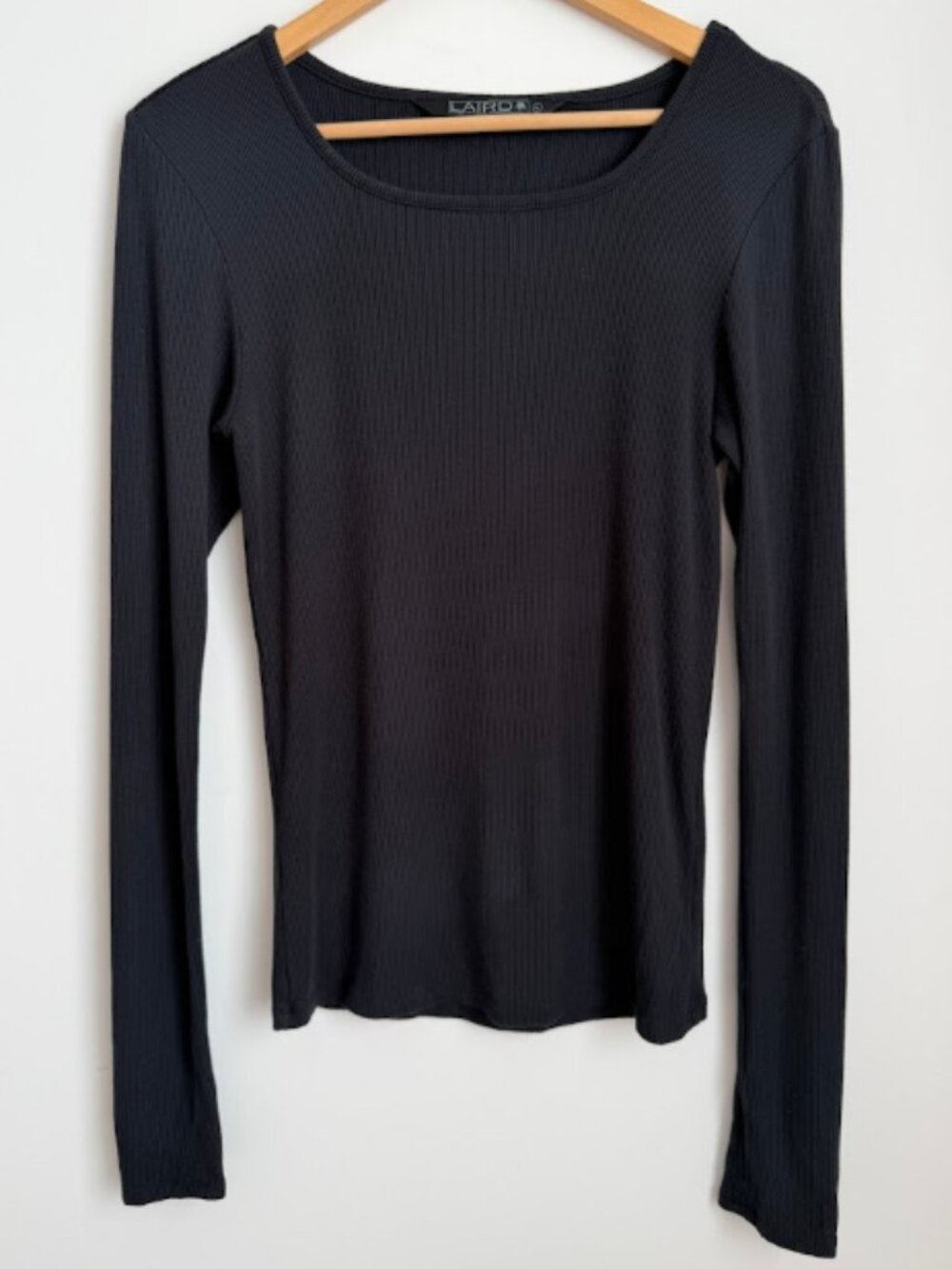 Laird Black Ribbed Scoop Neck Long Sleeve Top Size M